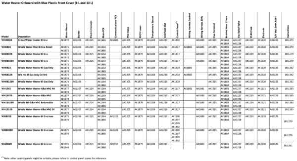 Whale Water Heater 8L 7 13L Parts List